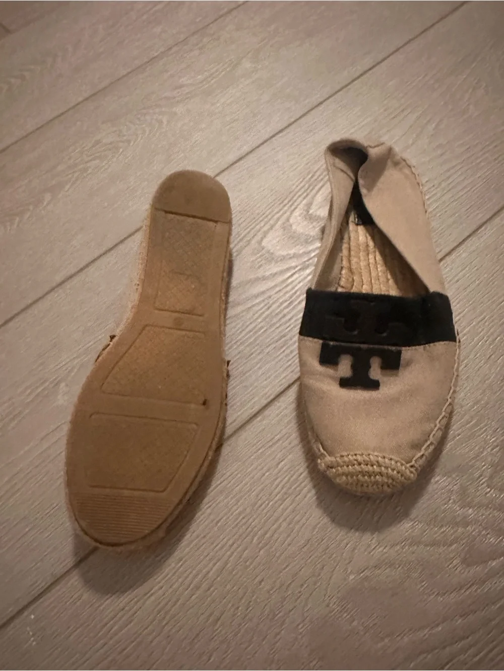 Tory Burch Beige Canvas Espadrilles with Black Logo Band